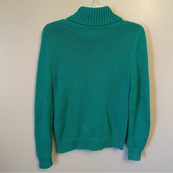 Drifter Chunky Cable Knit Turtleneck Sweater Green Small Petite - Picture 2 of 8